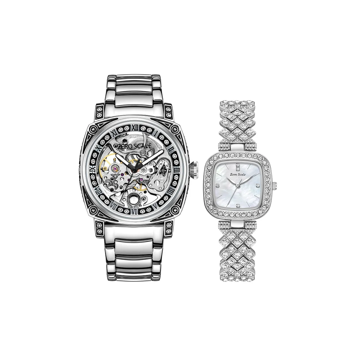 Zero Scale Кварц Автоматический Механический Механизм Металлический Ремешок Часы Унисекс Серебристый Циферблат