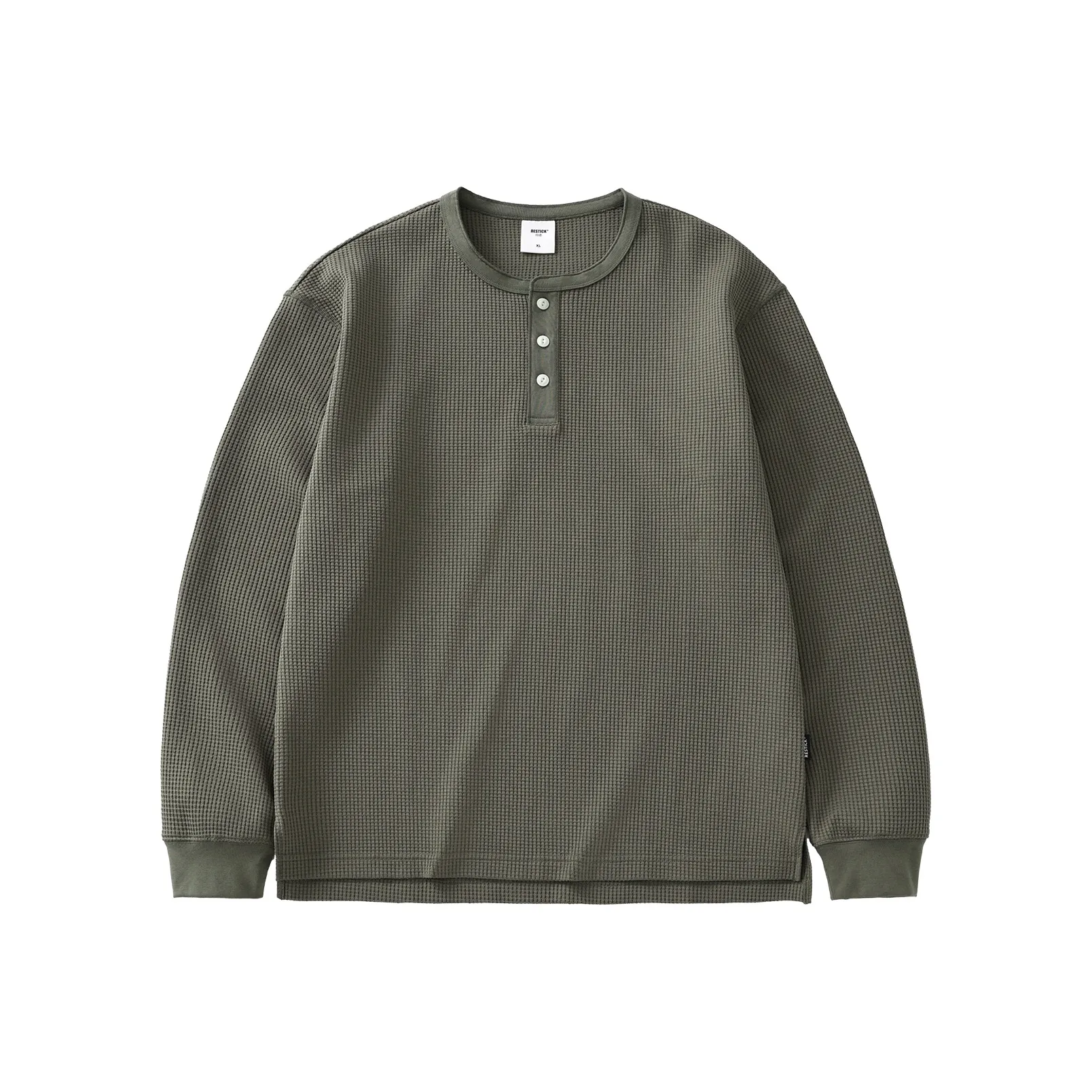 RESTICK Coolmax Вафельная вязка Текстура Воротник Генри Длинный рукав Рубашка Мужская