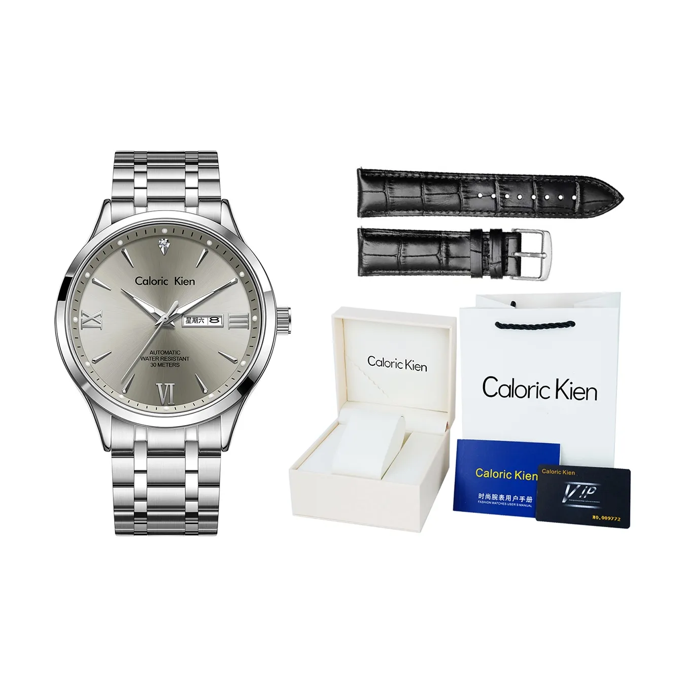 CALORIC KIEN Кварцевый механизм ремешок из нержавеющей стали мужские часы серый циферблат