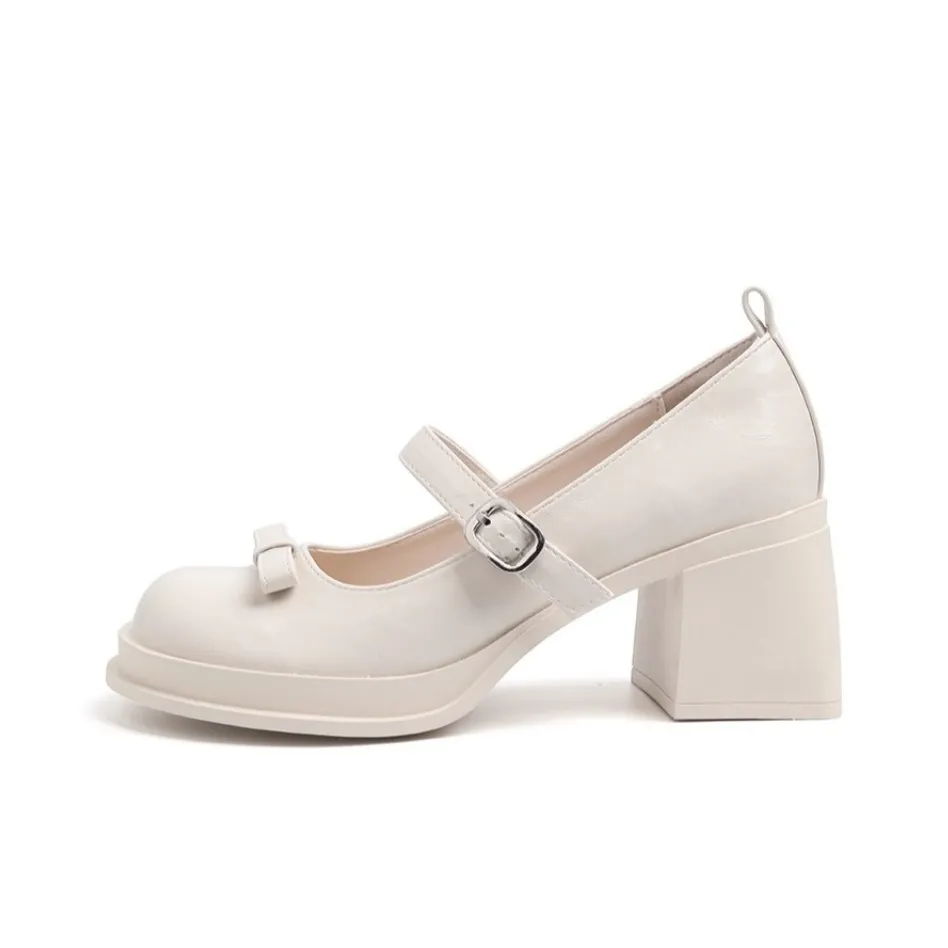 NX DOUGHNUT Грубый каблук French Vintage Круглый носок Ремешок на щиколотке Бант Грубый каблук Высокий каблук Туфли Мэри Джейн Женские