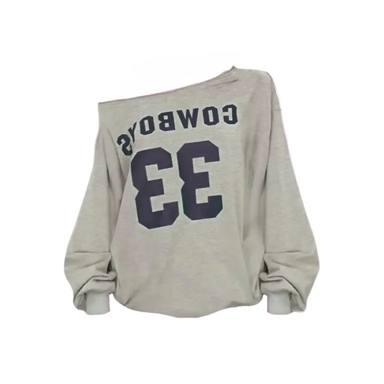 EMDPN Числа Асимметричное плечо Непритязательный стиль Повседневный свитшот Топ Женский Женский