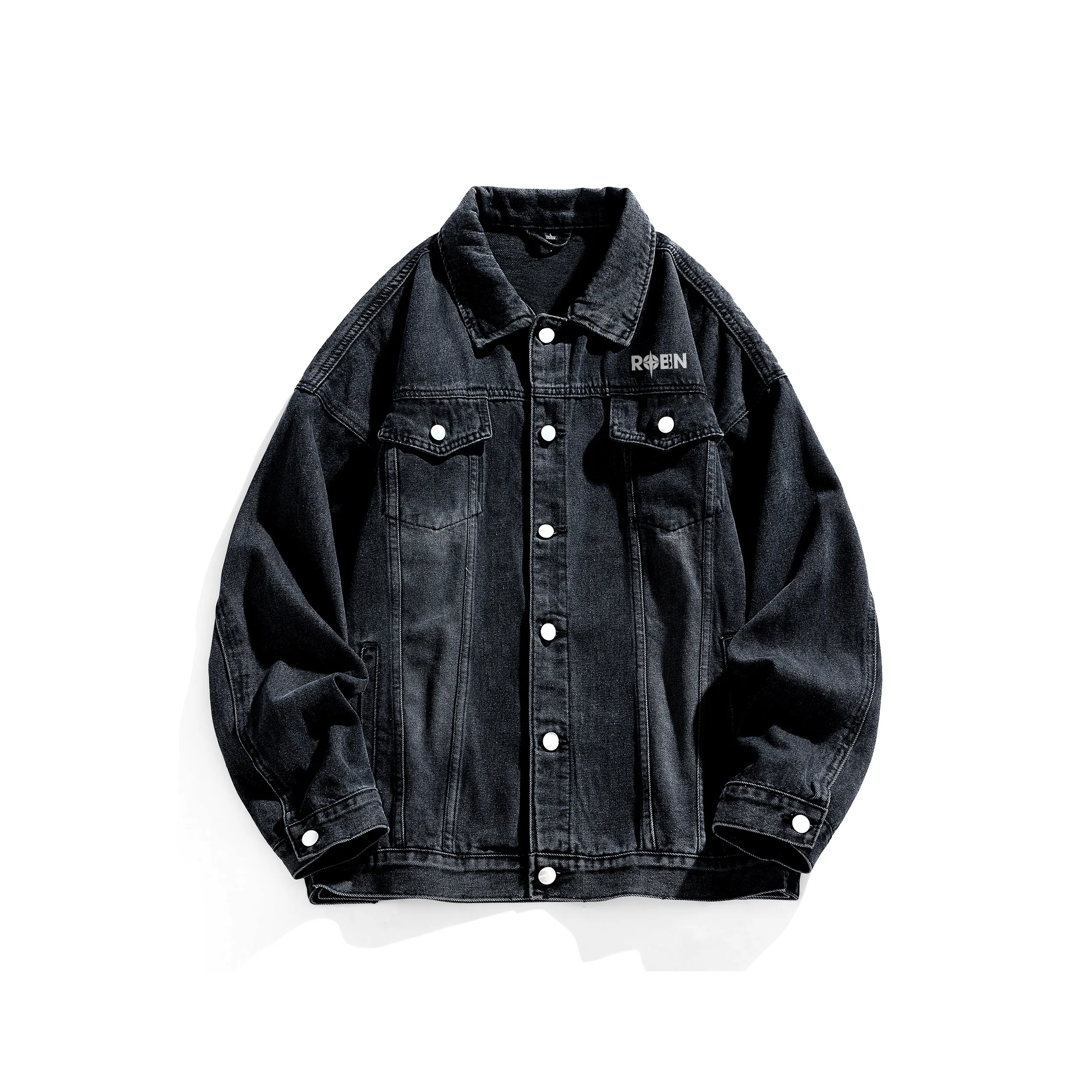 ROBINHOOD Камень Промытый Черный Унисекс Джинсовые Куртки