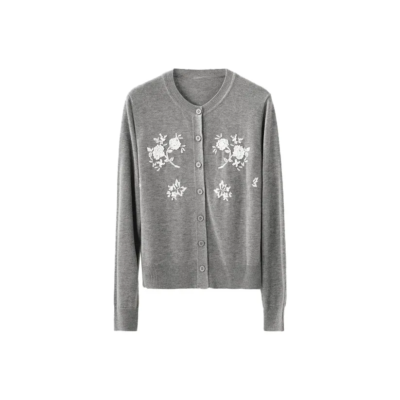 Musewave [Туманный Сад] Кашемировая смесь 3D-эффект Вышивка Букет Трикотажная ткань Кардиган Женские