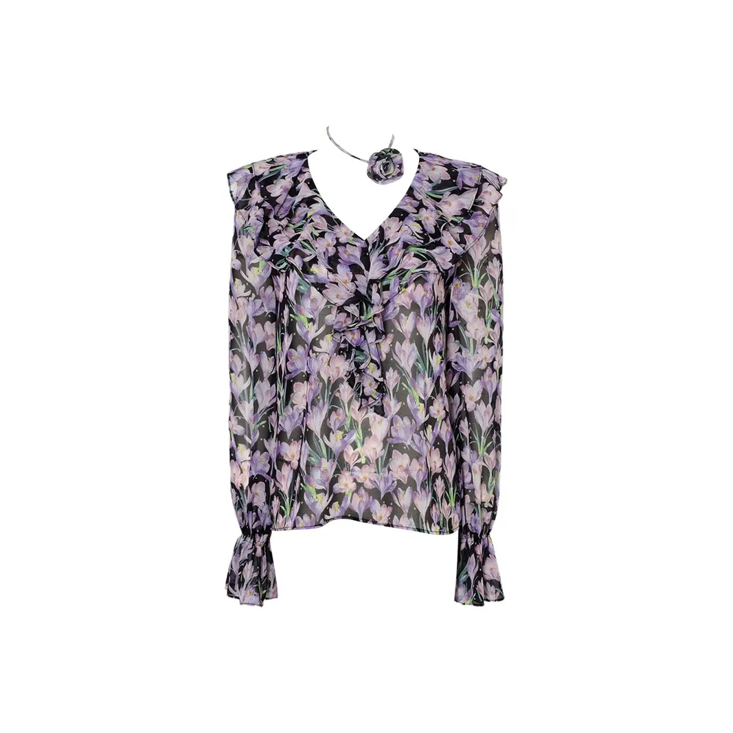 DPLAY Темно-ночной Тюльпан Женские Шифоновые Рубашки