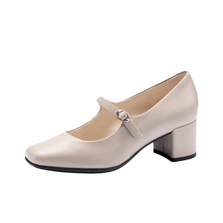 Ecco 35 Квадратный носок Формовые Туфли Мэри Джейн с грубым каблуком 5 см Женские Розовые