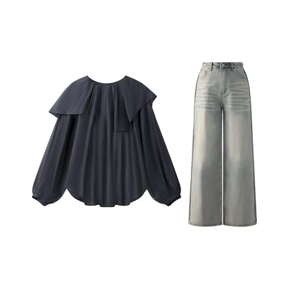 THE SEA LIFE Клеверно-серый + Голубо-серый Женские Рубашки