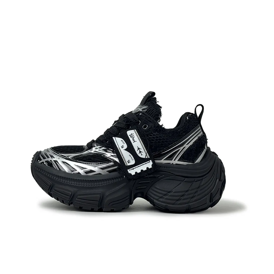 Lanza Винтаж Paris Шокабсорбенты Противоскользящие Устойчивые к истиранию Дышащие Низкий Топ Кроссовки с Толстой Подошвой Унисекс Черный