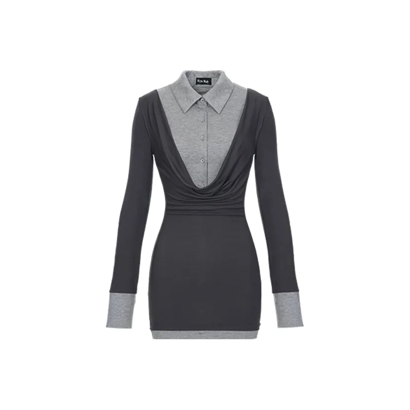 HYTE MOLY Серый Женские Длинные Платья с Длинными Рукавами