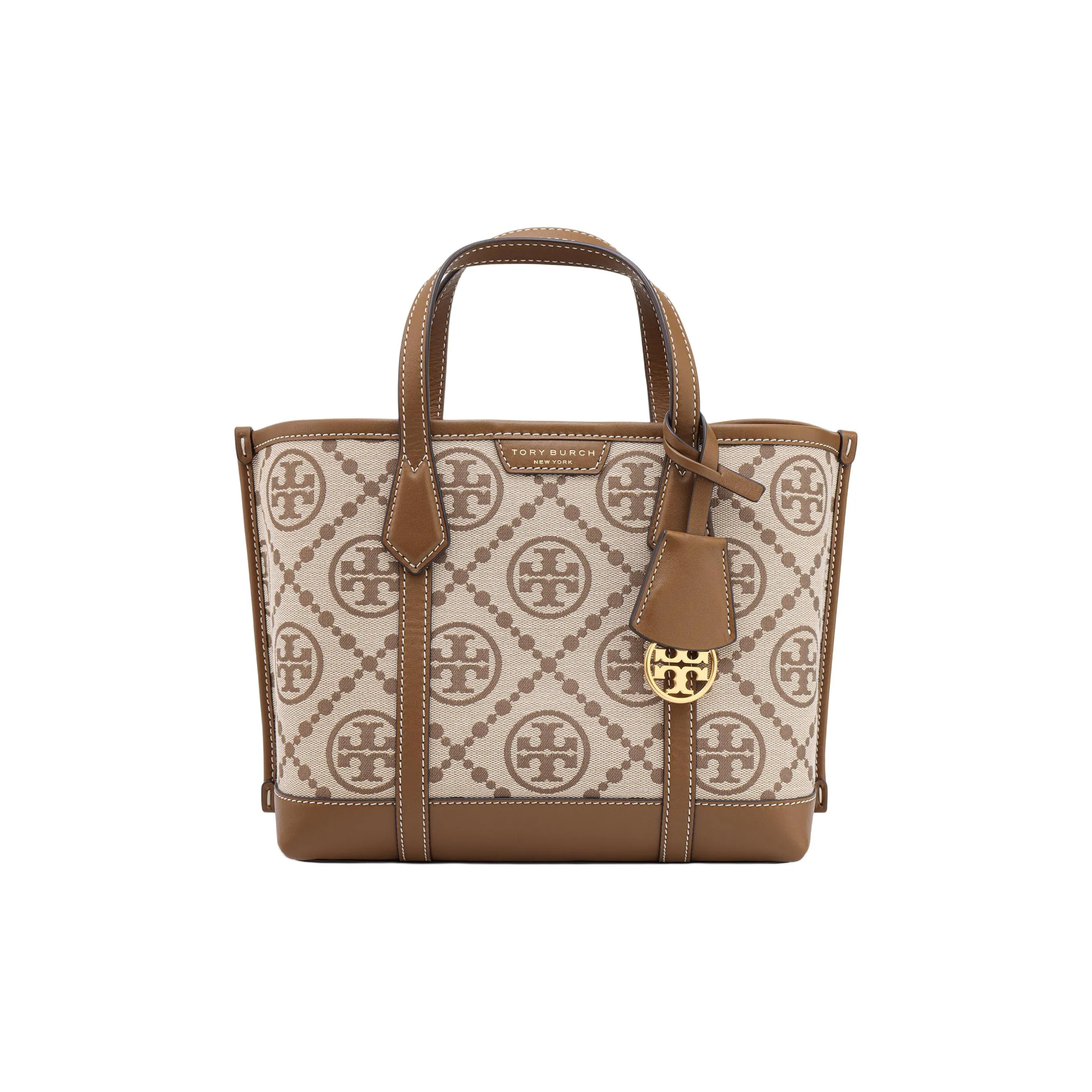 TORY BURCH Perry Jacquard Leather Tote Bag Shopping Bag Shoulder Bag Handbag Small Size Women's Hazelnut Brown