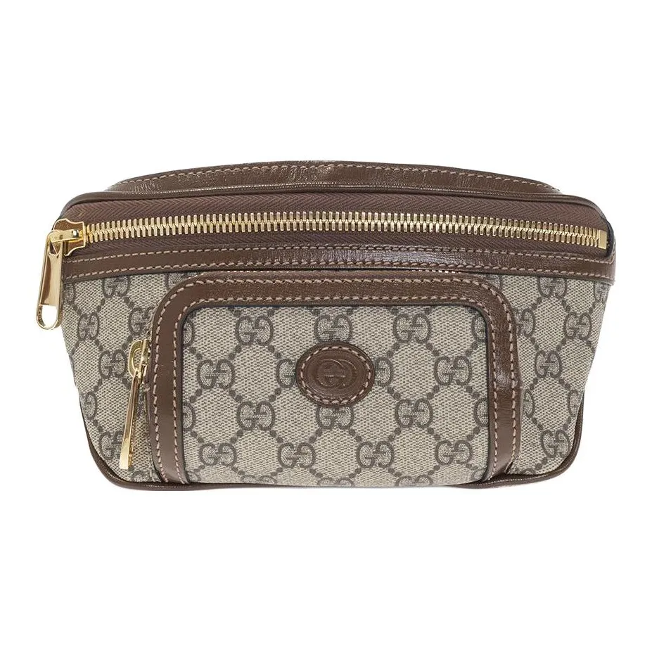 GUCCI Canvas With Leather Sling Bag, Fanny Pack Unisex Ebony/Brown