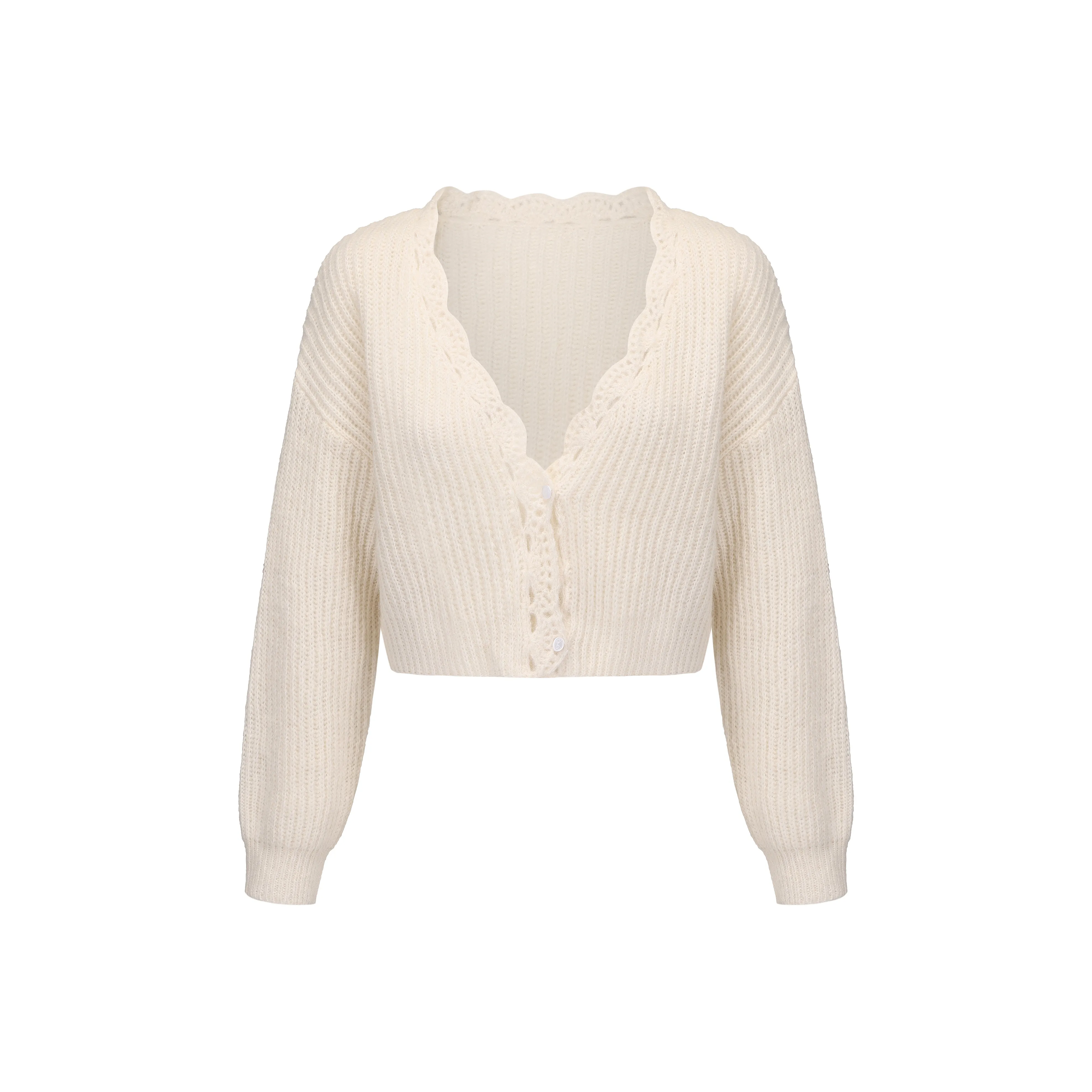 CHIWAWAMEME Молочно-белый крючковый кардиган 15% шерсть женский трикотаж