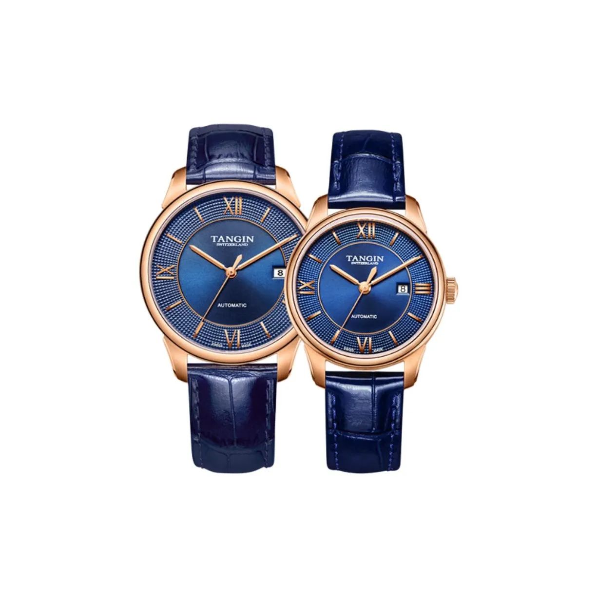 TANGIN Segru Series Automatic Mechanical Movement Unisex Watch 39mm 39 Blue Dial Genuine Leather Strap