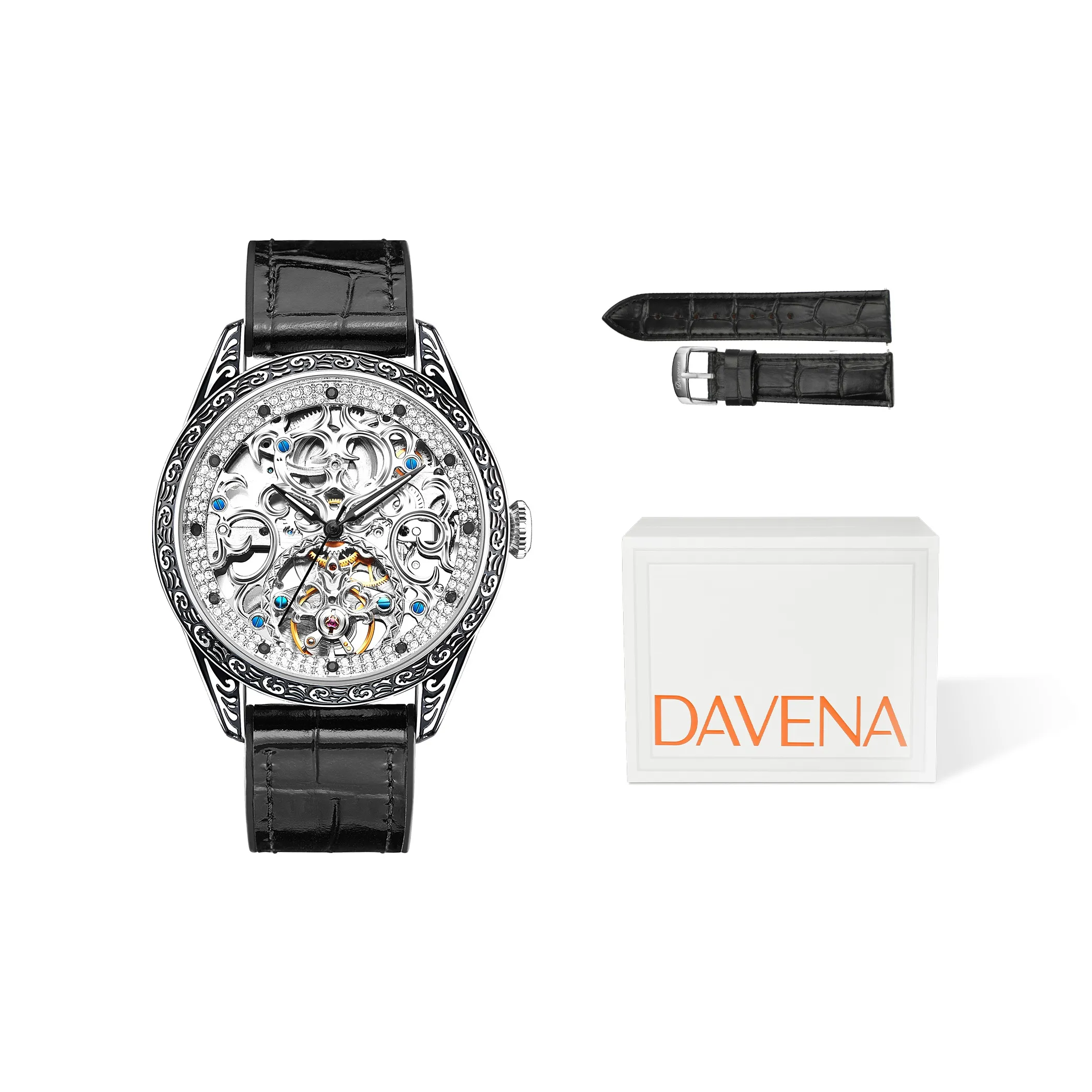 DAVENA Dotted Eye Collection Totem Automatic Mechanical Movement Silicone Strap Watch Men's Watches Skeleton Dial