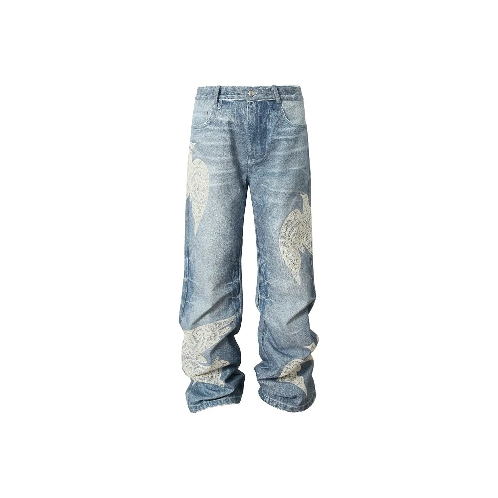 YADcrew Jeans Unisex Free Custom Badge Set Blue