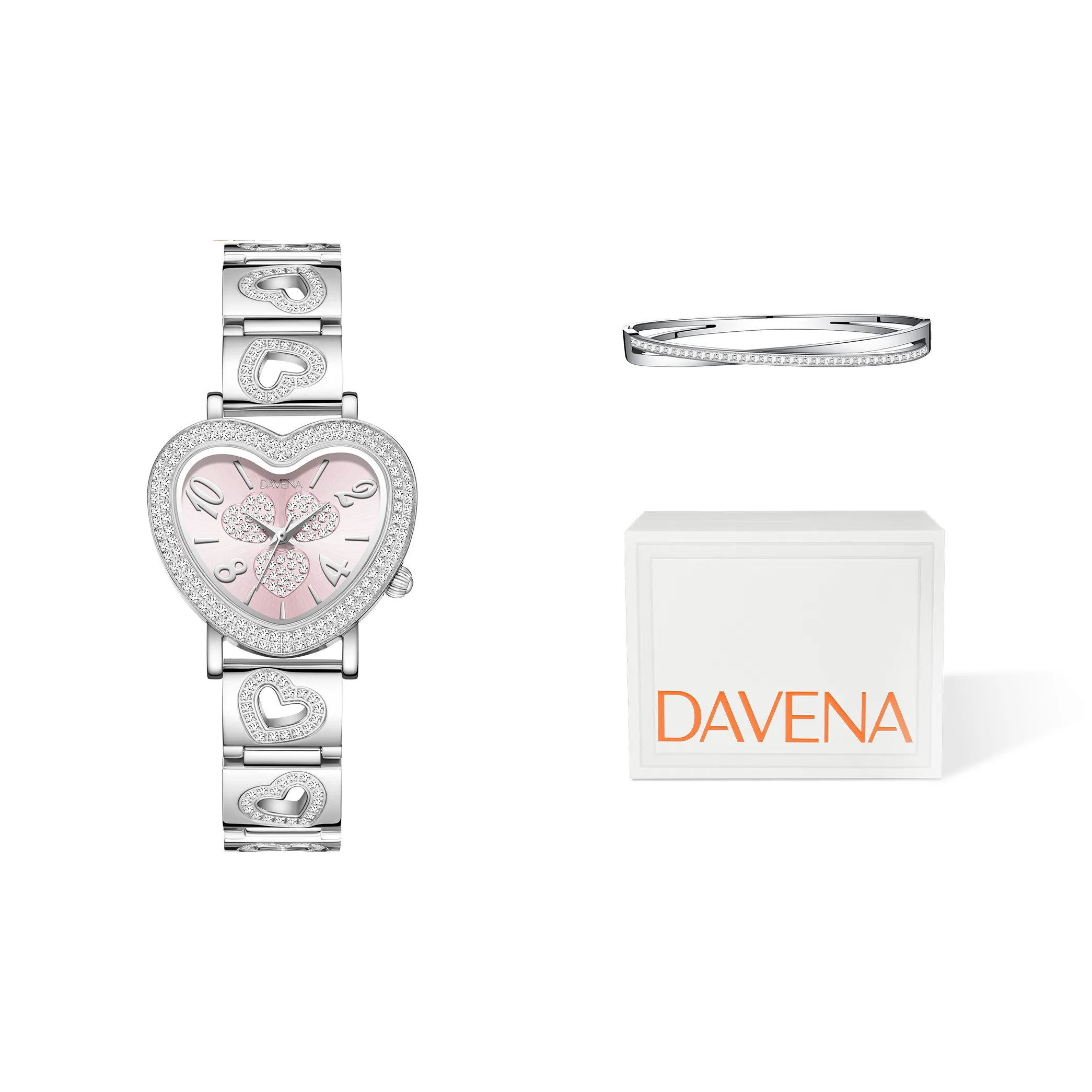 DAVENA Shining Adventure Collection Baby's Breath Watch Австрийский кристалл Сердцеобразный кварцевый механизм Часы