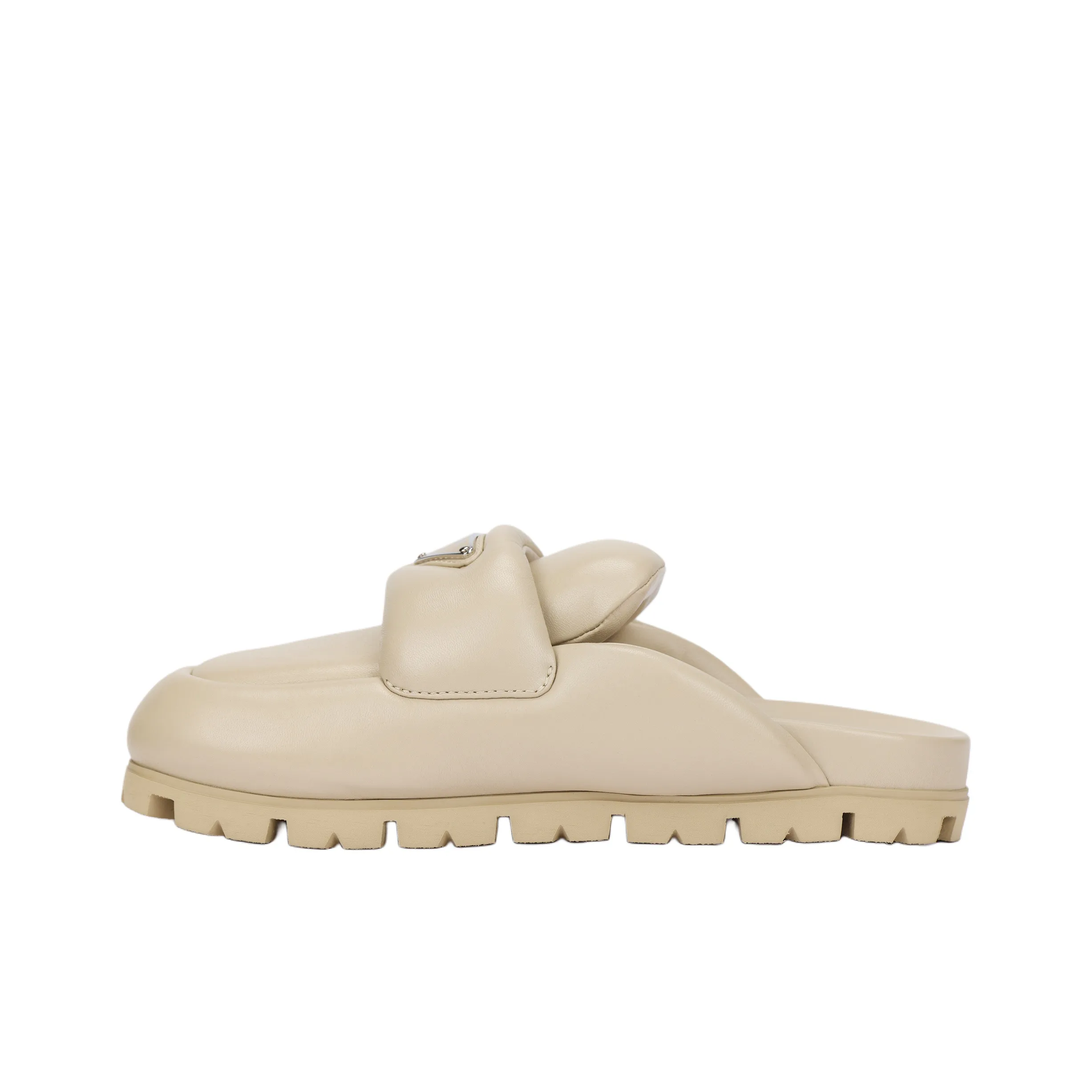 PRADA Soft Padded 20mm Sabots Desert Beige Nappa Leather Women's