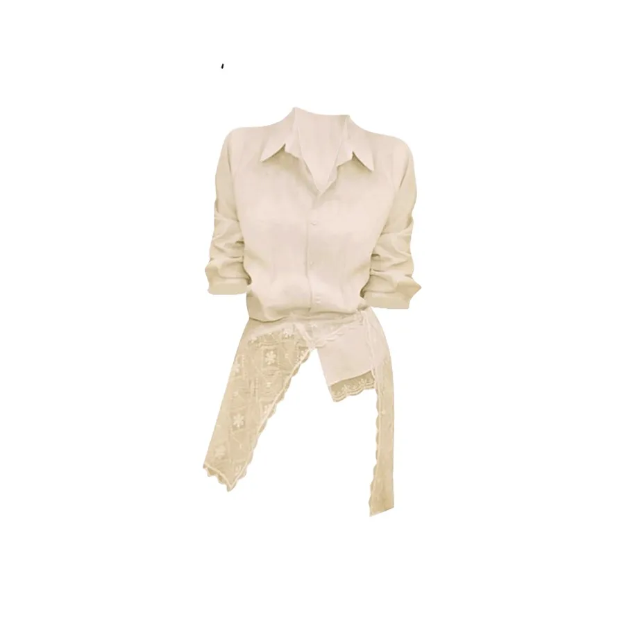 Aghr Желтая Рубашка + Кружево Женские Рубашки