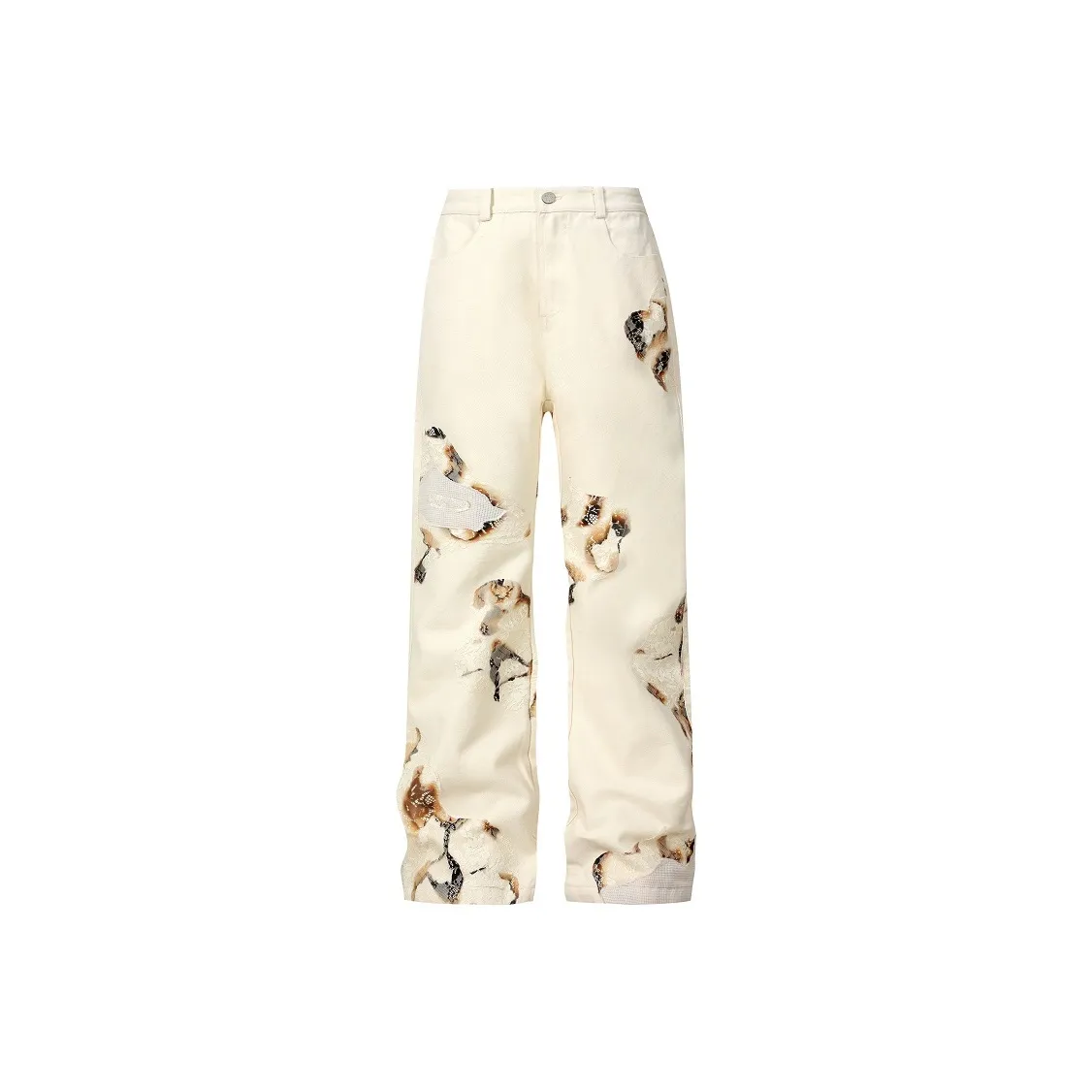 YADcrew Casual Pants Unisex Free Custom Badge Set Beige Apricot