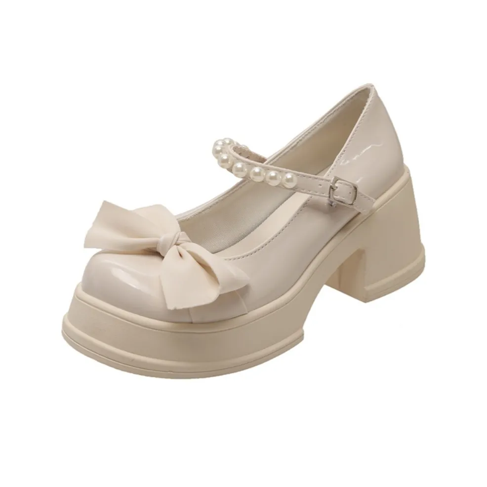 NX DOUGHNUT Грубый каблук Платформа Бант Юбка Грубый каблук Высокий каблук Обувь без подкладки Сладкий стиль Круглый носок Женская