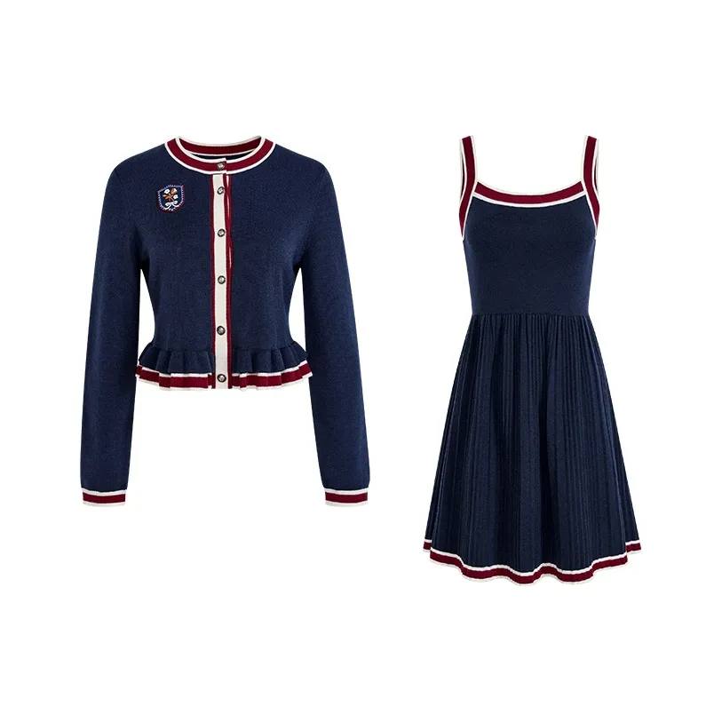 KUOSE Темно-синий Трикотаж 8004+Темно-синий Платье 8011 Женские Комплекты с Юбкой