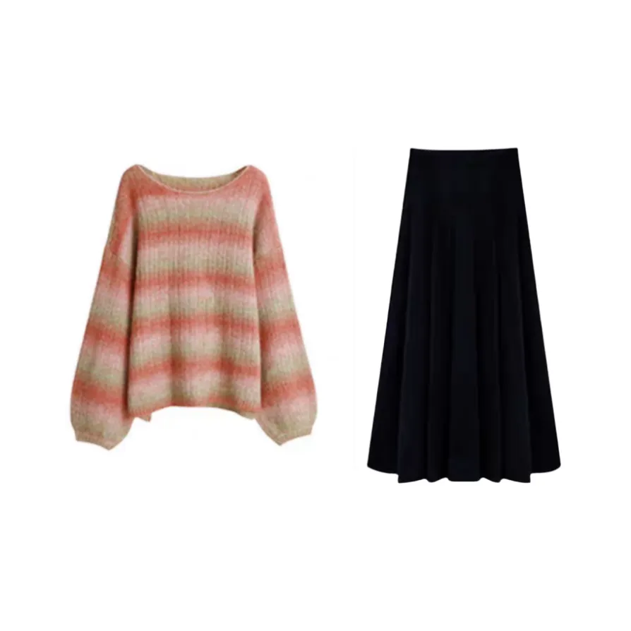 GORGEOUSIDEA Полосы Свитер+Юбка Женские Комплекты с юбкой
