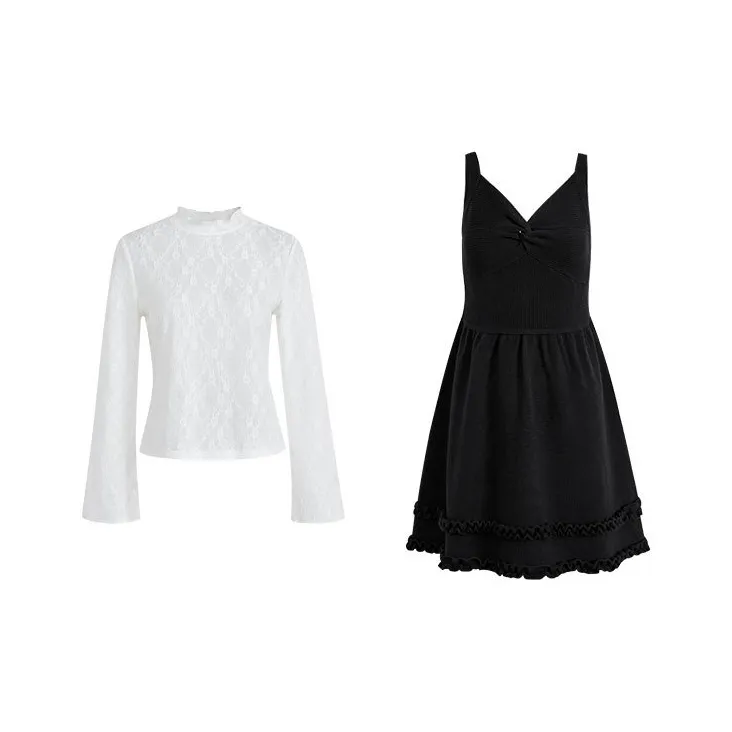 KUOSE Черное платье + Белая футболка с короткими рукавами Женские комплекты с юбкой