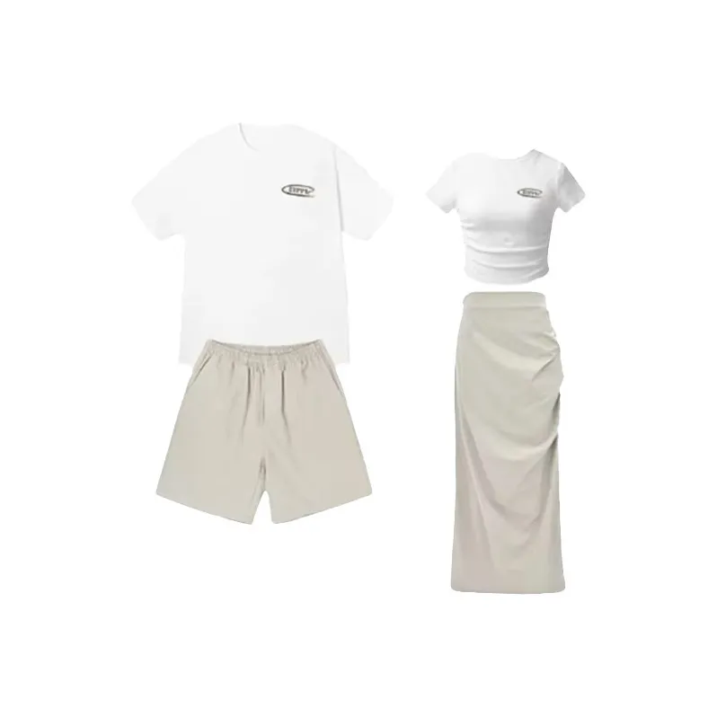 SCCREBEL OFFICIAL Женские Экрю Топ + Серая Юбка + Мужской Бежевый Белый Топ + Серые Штаны Женские Парные Комплекты