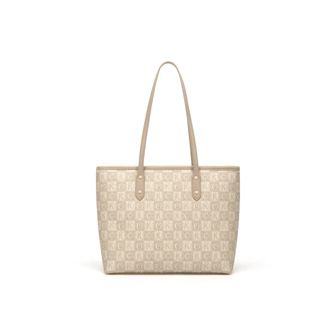 CinvaiKrose PVC Одно плечо Сумка Тоут Монограмма Тоут Большой Женский Лен Серый Хаки