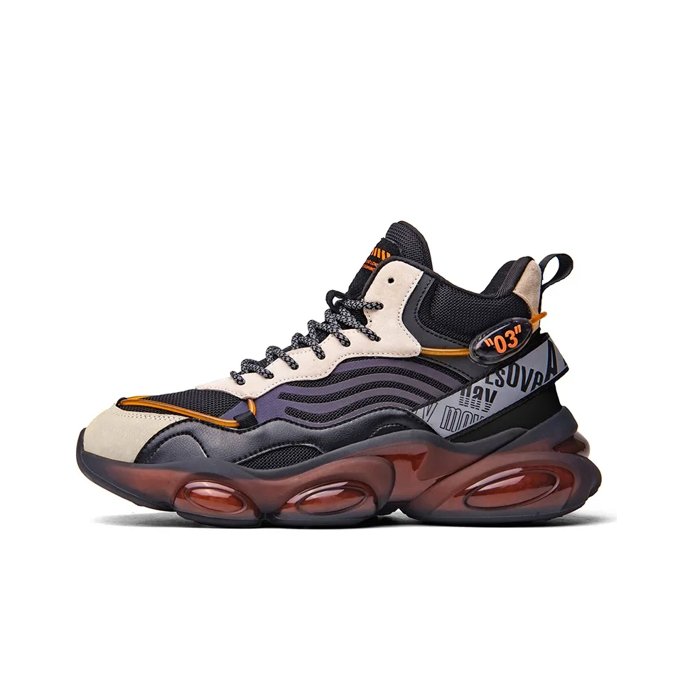 PNKE Амортизация Высота Увеличение Устойчивость к Износу Противоскользящий Высокий Топ Массивные Кроссовки Мужские Черный Оранжевый