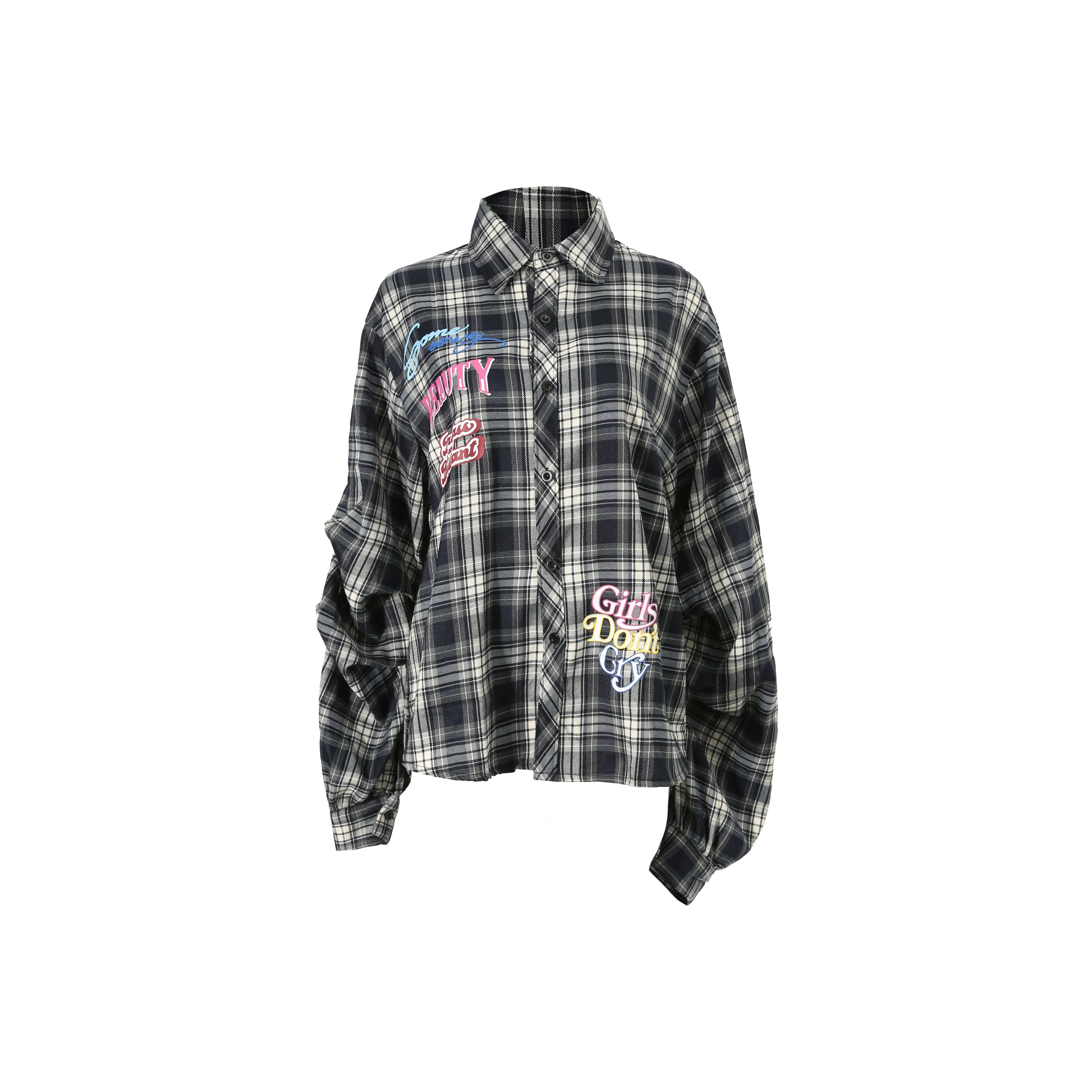 Udon House Темно-синий Синий Check Принт Женские Рубашки