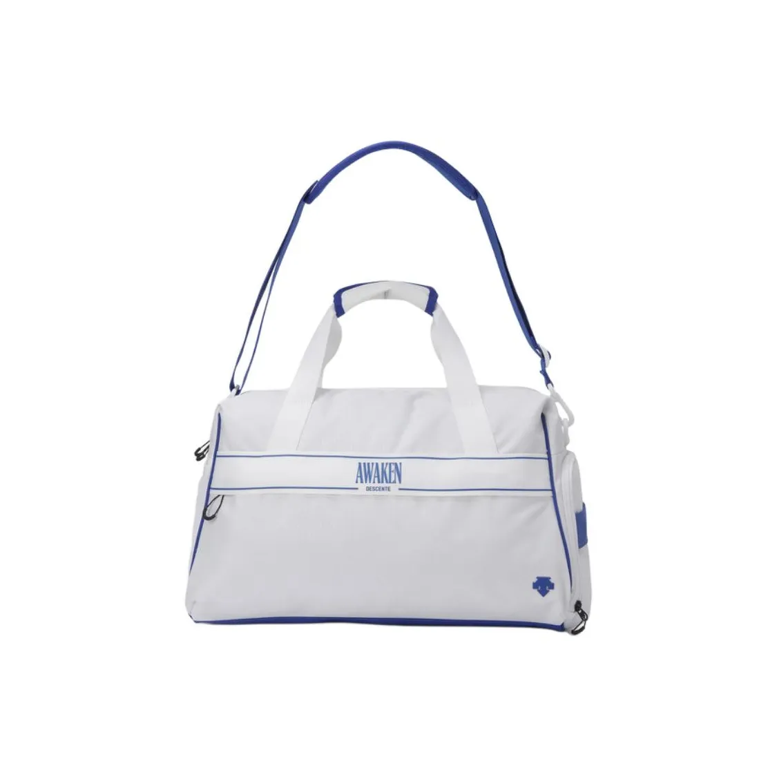 DESCENTE Спортивный принт с логотипом сумка для тренировок маленькая унисекс синий и белый