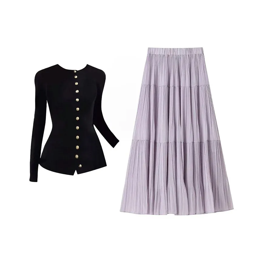 MARIE·COCO Черный топ + Фиолетовая юбка Женские комплекты с юбкой