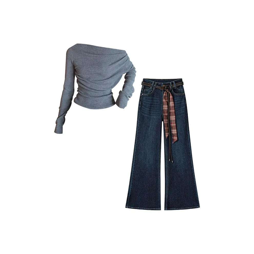 MARIE·COCO Серый топ + штаны женский повседневный костюм