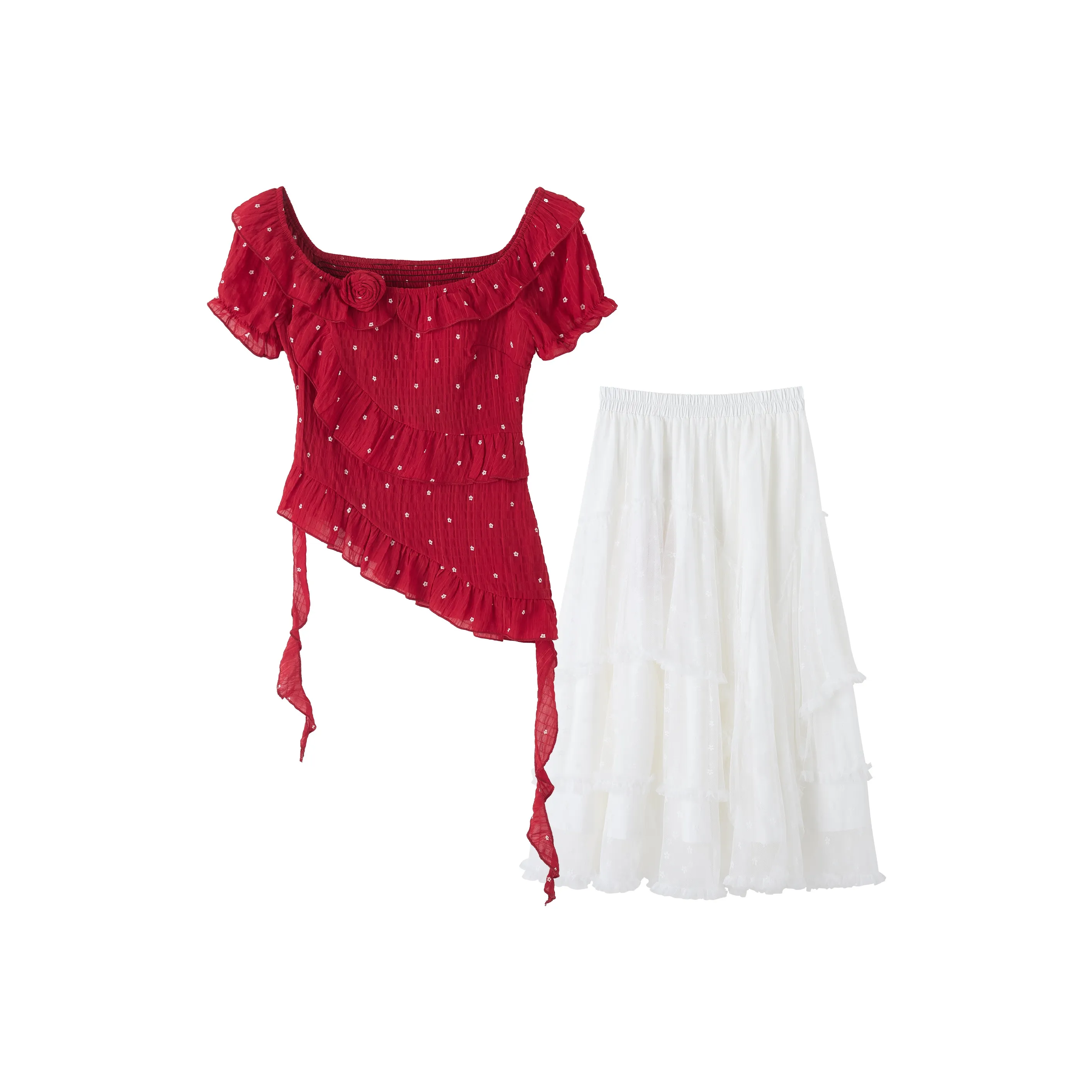 FABRIC PIG Красный топ + Белая юбка Женские комплекты с юбкой