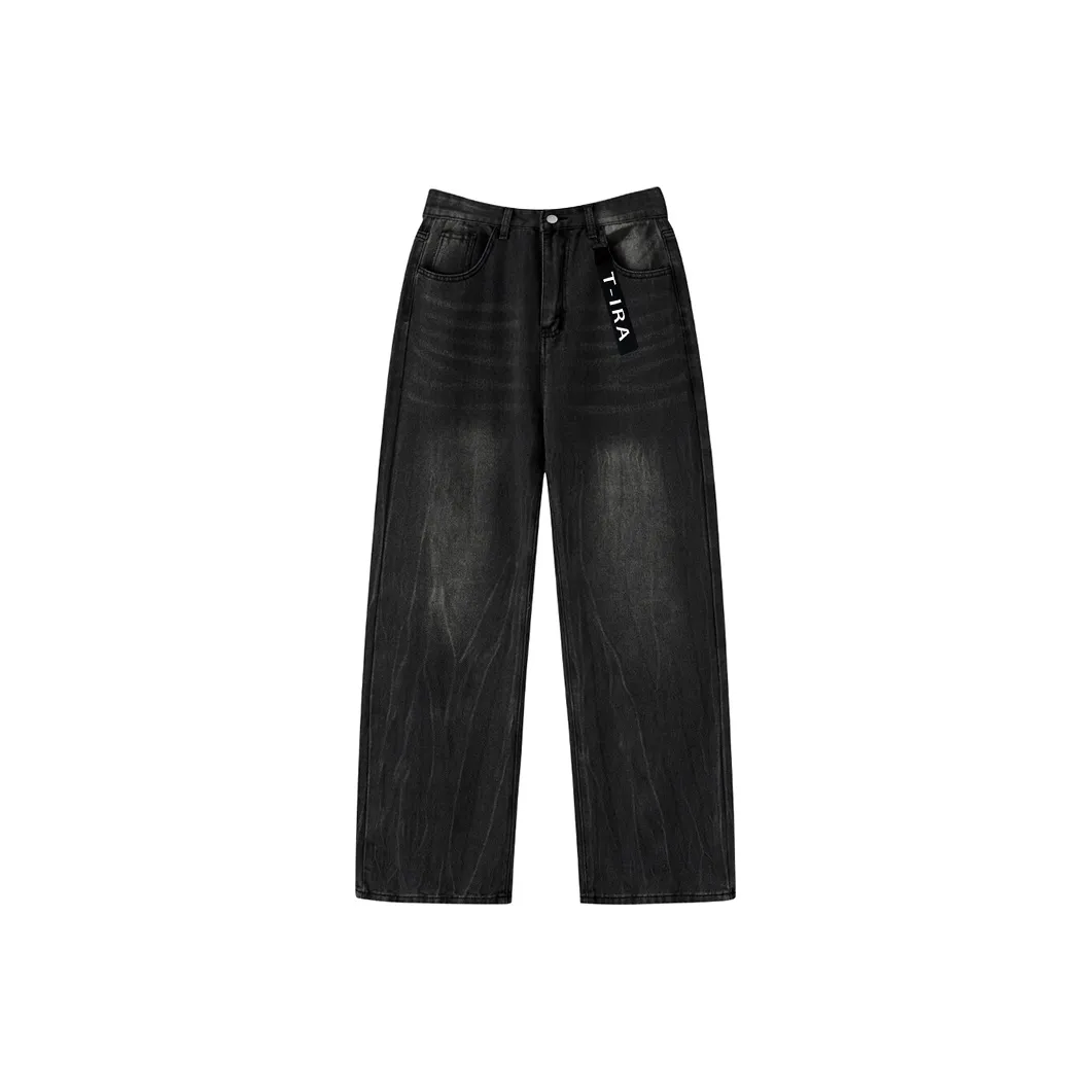 T IRA Черный Нет Логотип Пряжка Унисекс Джинсы
