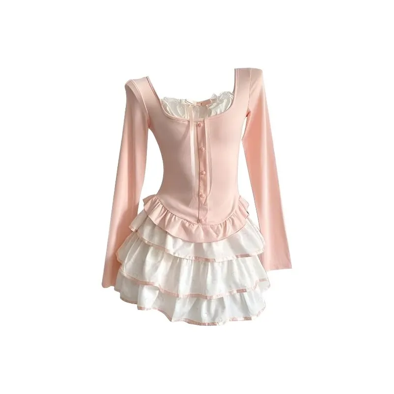 TIBINB Pink Women's Skirt Sets