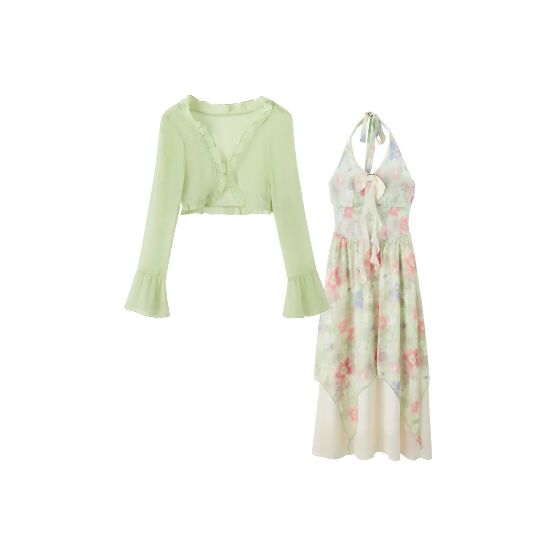 FABRIC PIG Зеленый кардиган + Зеленое платье женские комплекты с юбкой