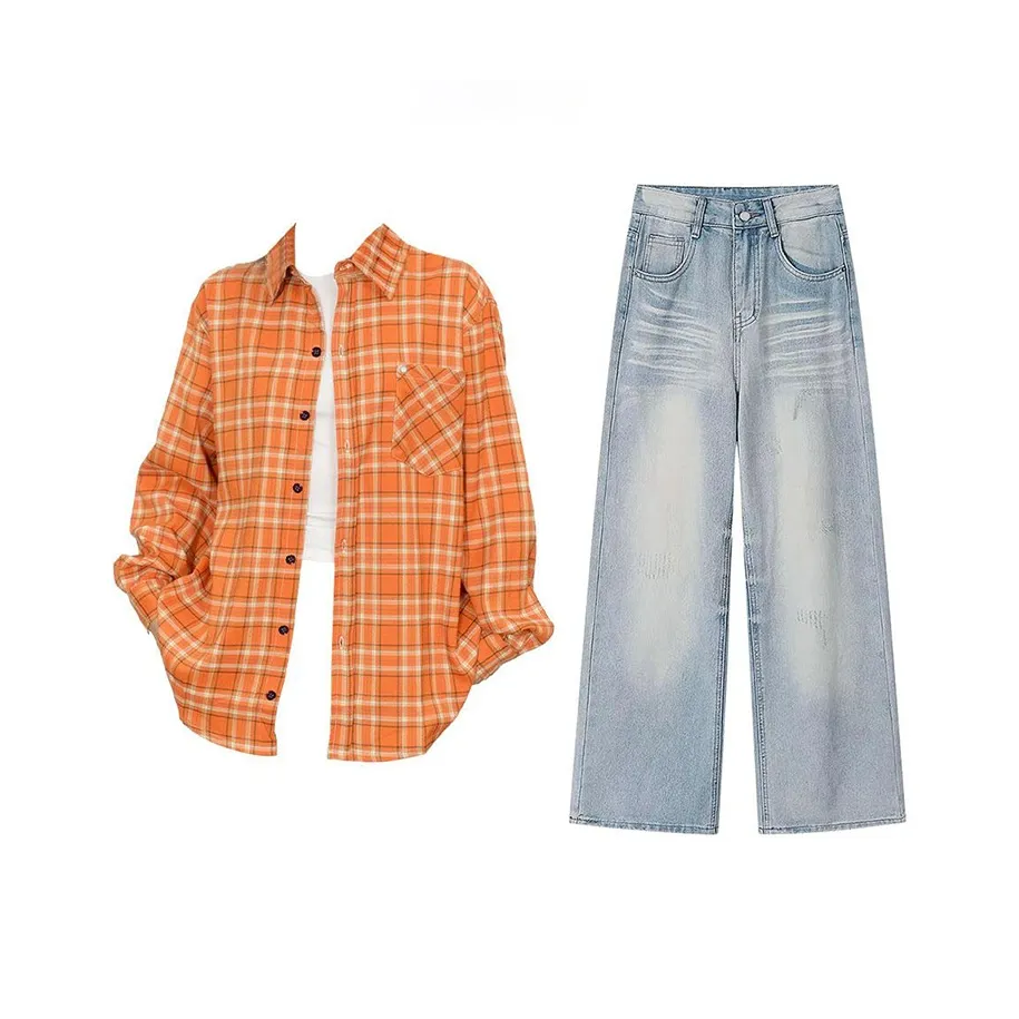 MARIE·COCO Оранжевая рубашка + штаны женские повседневные костюмы