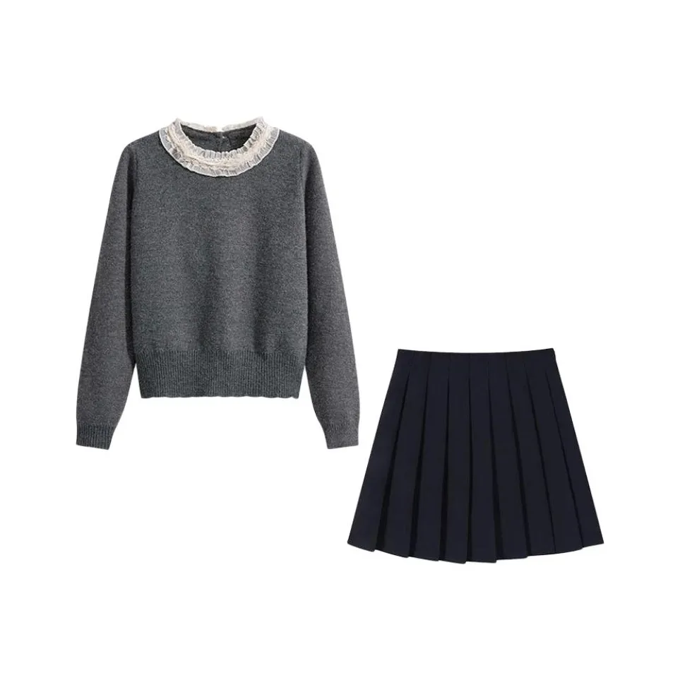 MARIE·COCO Серый топ + юбка Женские комплекты с юбкой