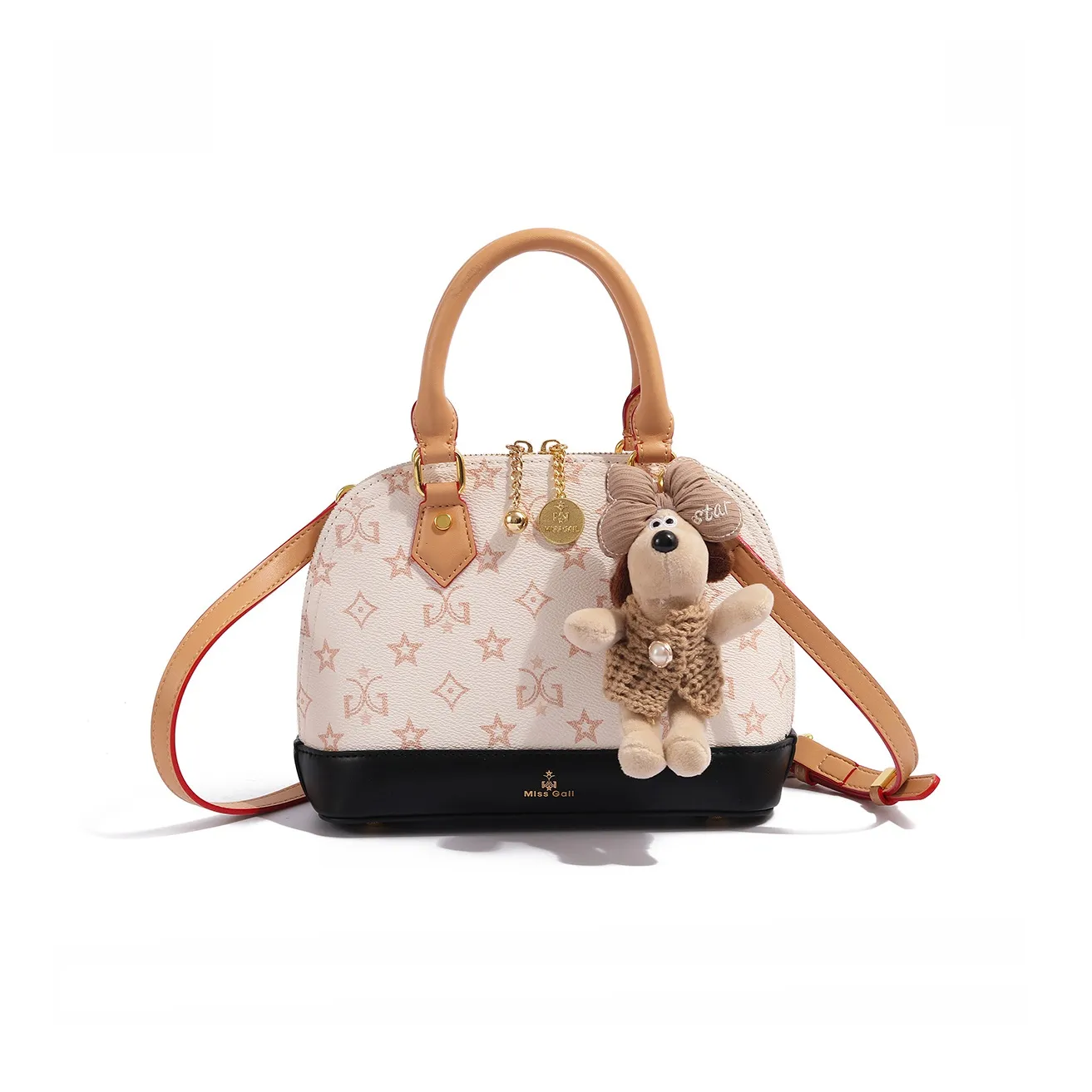 MISS GAIL Synthetic Leather Shoulder Bag, Crossbody Bag, Handbag Regular Women's White/Brown