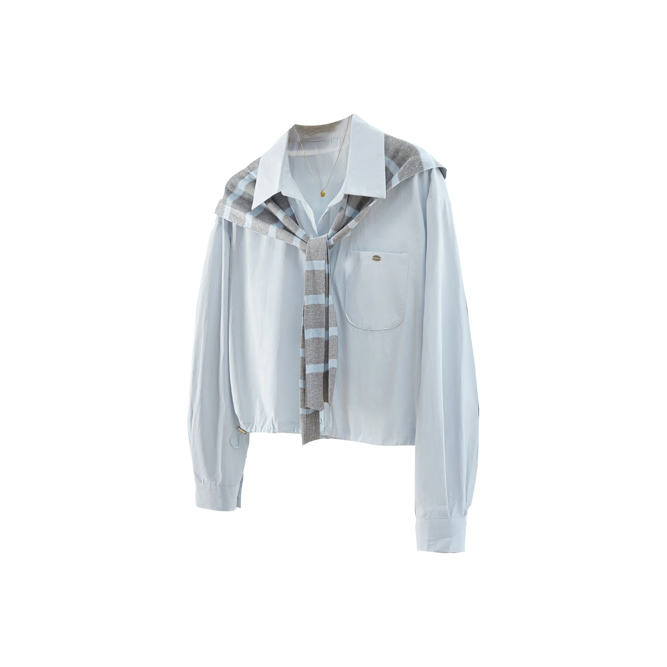 TOUCH Серый Синий Полосы + Светло-Синий Женская Рубашка