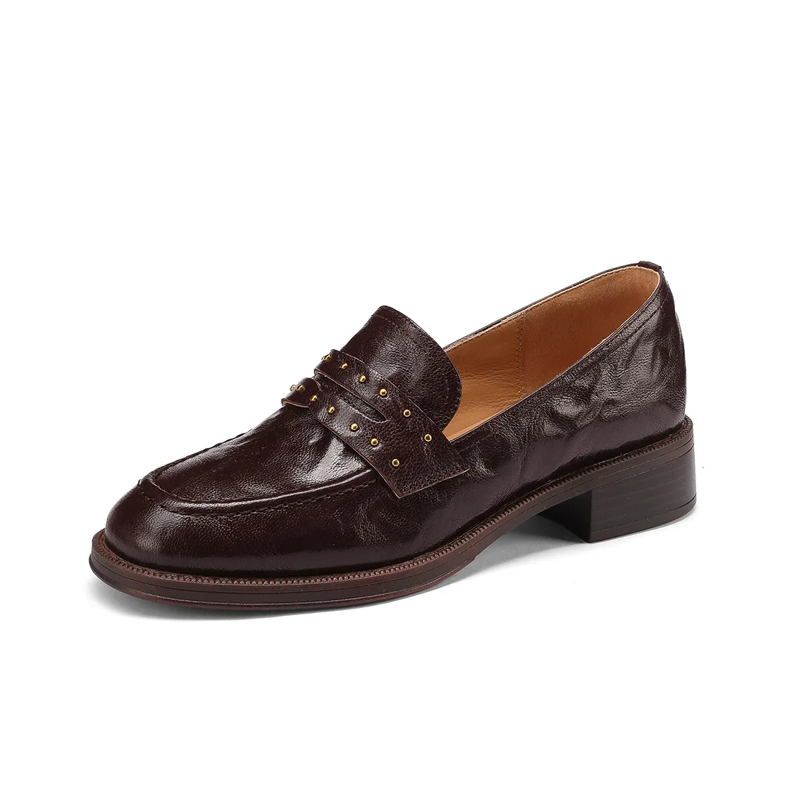 FMM Лоферы Женские 2025 Осенние Маленькие Кожаные Туфли Винтаж Преппи Стиль Универсальные Для Коммутирования Deep Без Подкладки Туфли с Пальцем Женские