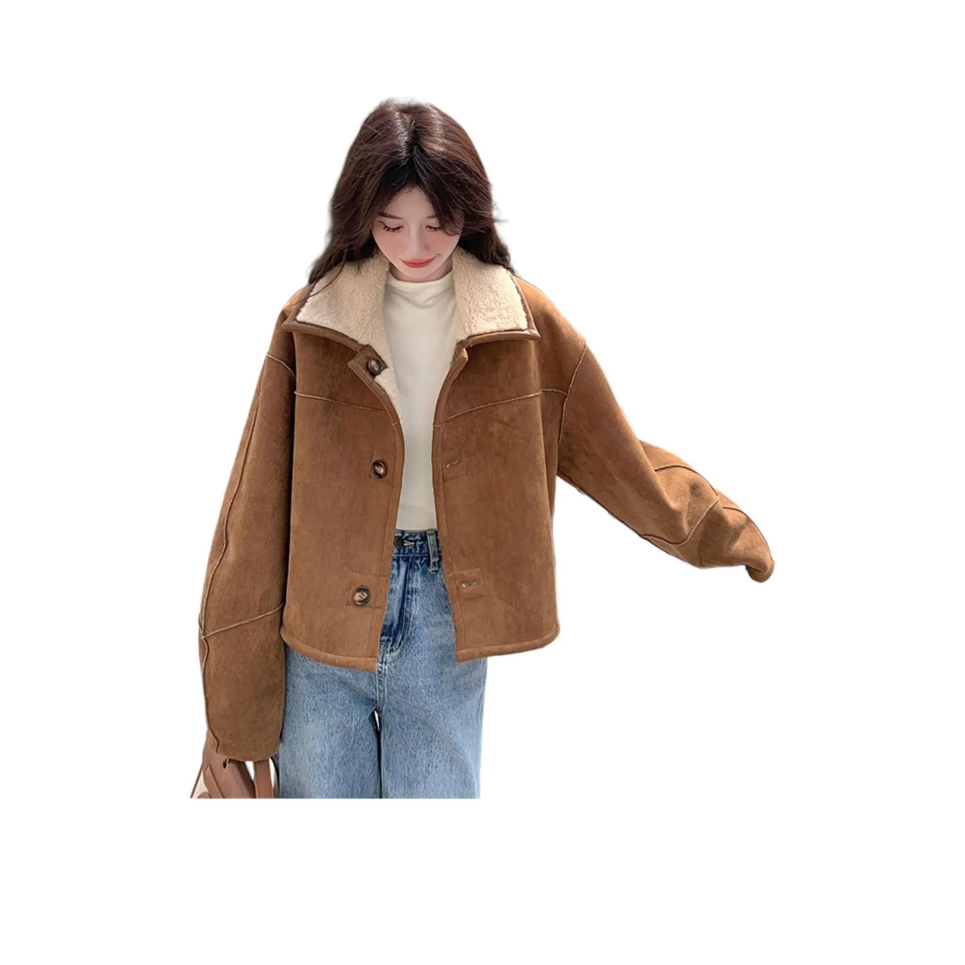 GOSO Кофе Двустороннее Пальто Женское Бархатное Куртка