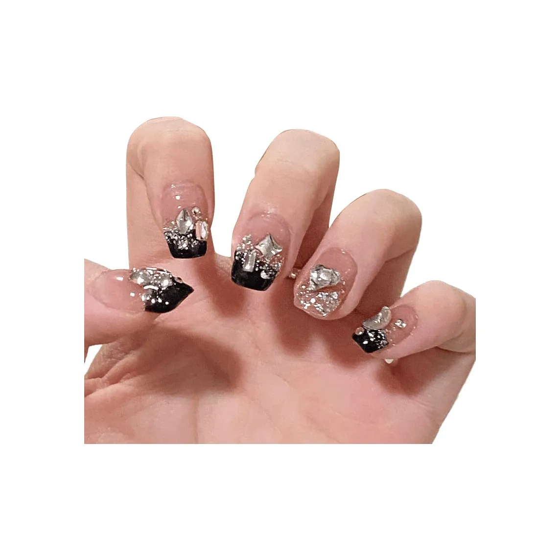 T Z Премиум AUTUMN Короткий Ногтевой с Блестящим Розовым Фальшивый Ногтевой Укороченный Короткий ЛАДДЕР Черный Телесный Стразы Украшенный