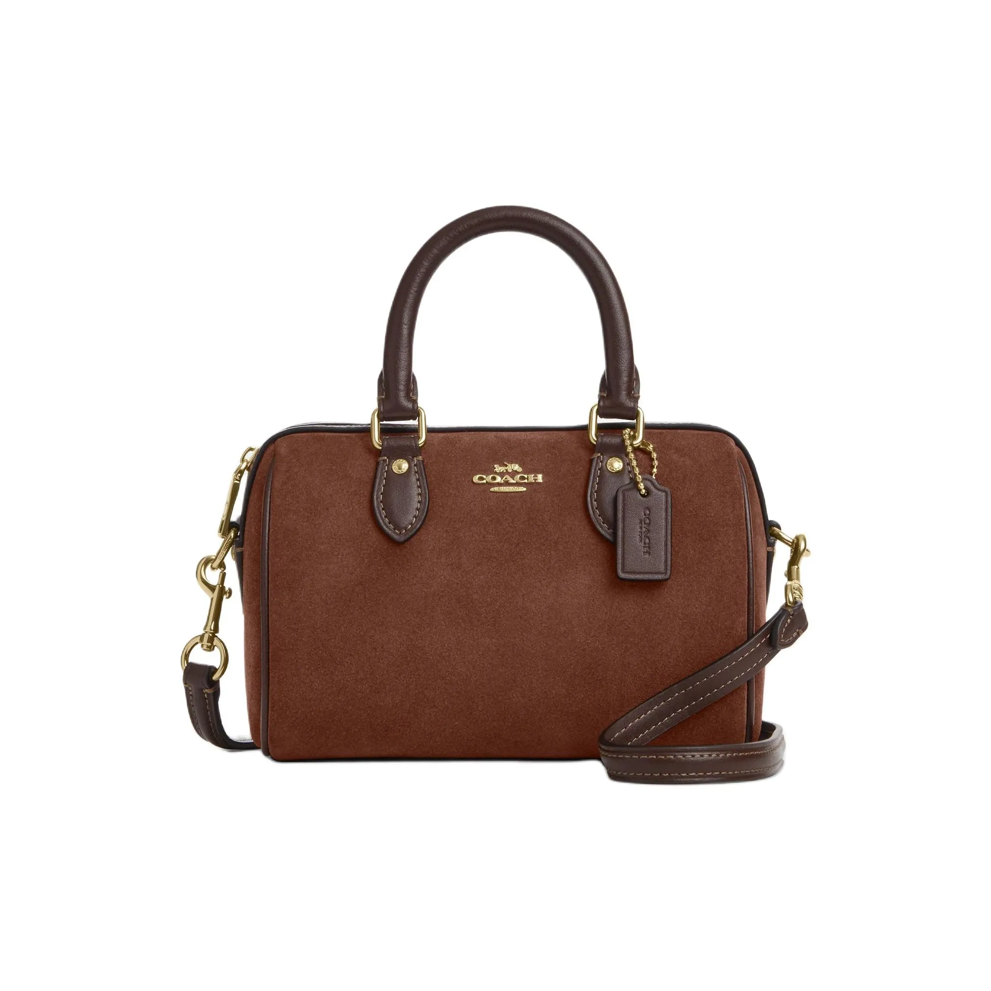 COACH Rowan Коровья кожа Бостон Цилиндрическая сумка Сумка Маленькая Женская Винтажный коричневый