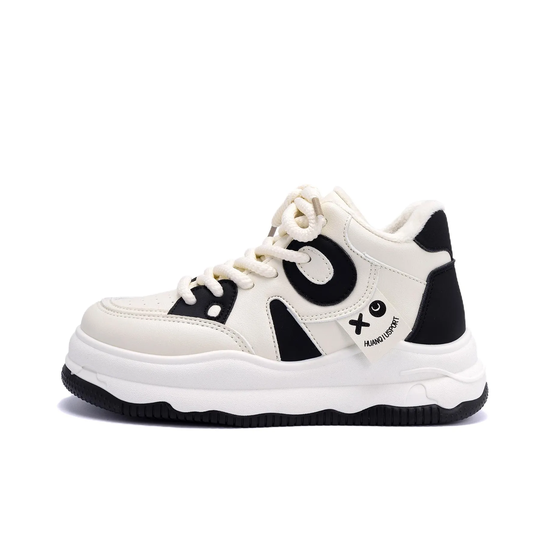 HUANQIU Height Increasing, Slip Resistant, Abrasion Resistant High top Skateboard Shoes Women's Beige Black