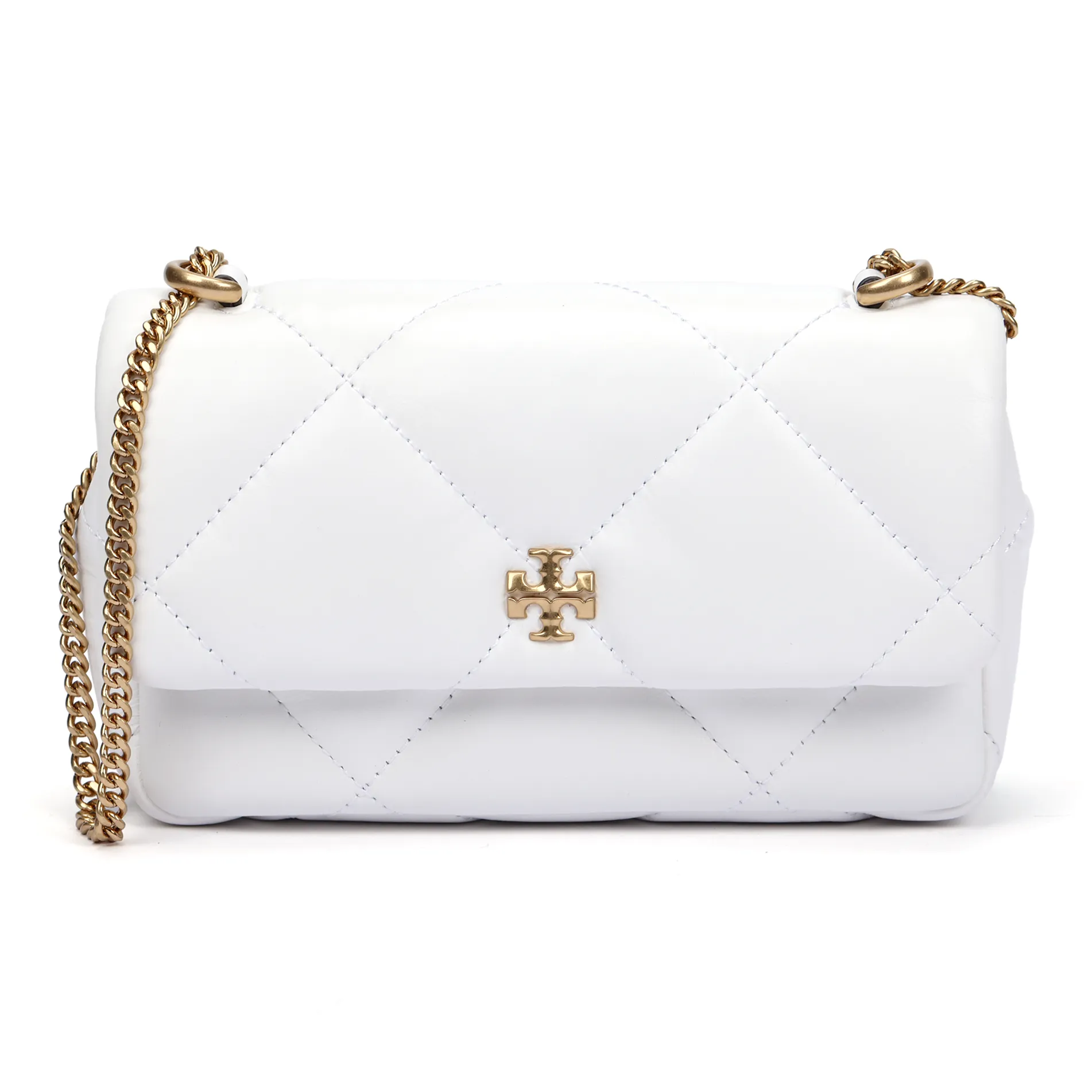 TORY BURCH Mini Kira Diamond Quilt Flap Bag Blanc