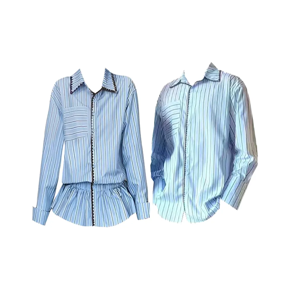 MEANALOT Женская длинная рубашка с эластичной талией + мужская унисекс рубашка