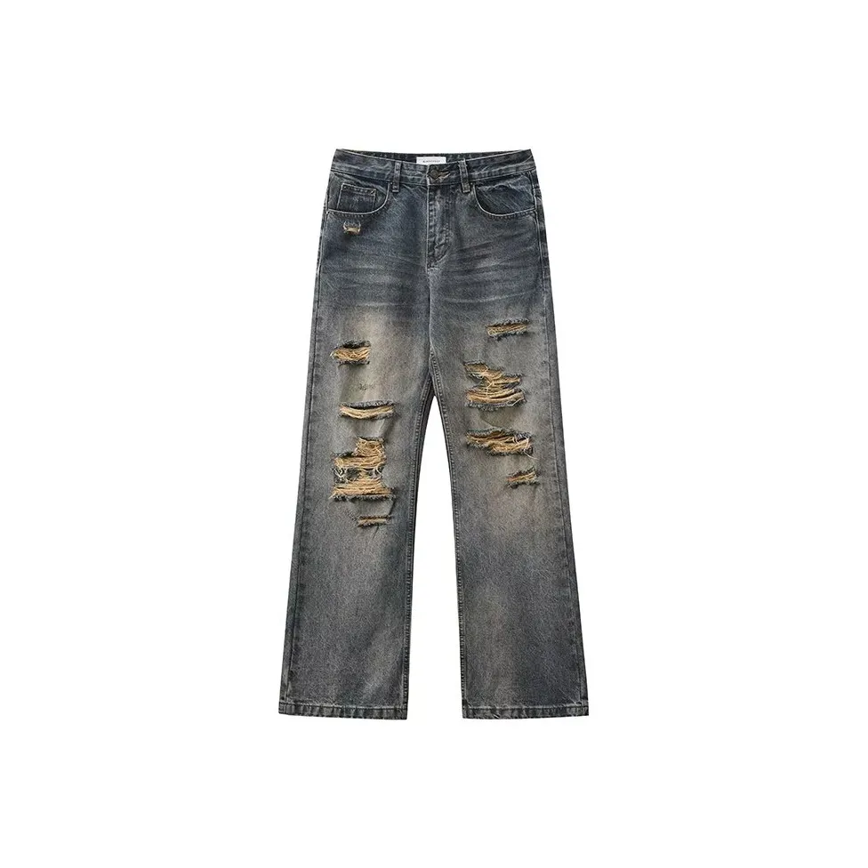 NRXX Мужская одежда Модный Американский винтаж Промытый состаренный Рваные джинсы Уличная мода Мужская