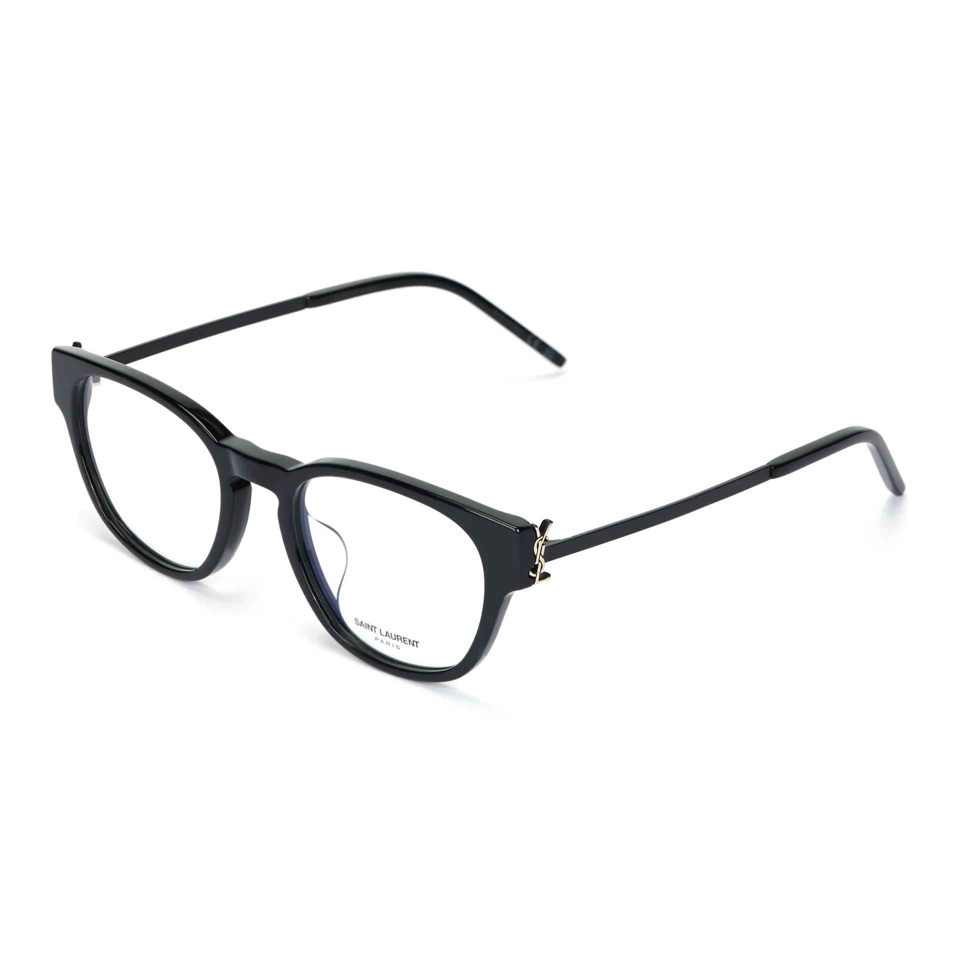 SAINT LAURENT Capsule Plate Frame Cat Eye Eyeglass Frames Unisex Black With Gold Logo